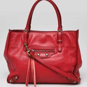 Balenciaga Poppy Calfskin Leather Mini Papier A4 Magnet Tote Bag